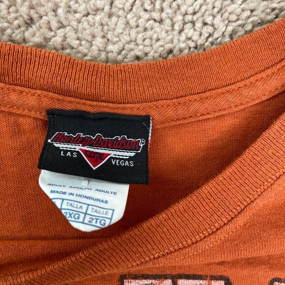Harley Davidson Cafe Las Vegas Shirt Mens 2XL Orange Graphic Biker Eagle Wings - Picture 3 of 6